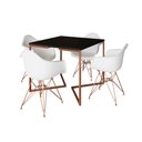 Ver imagem 2 de Mesa Jantar Industrial Preta 90cm Quadrada Base Cobre V com 4 Poltronas Eames Eiffel Brancas Pés Cob