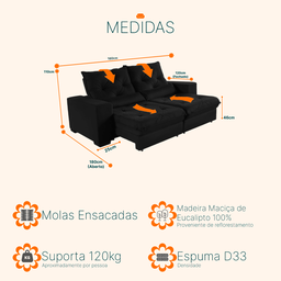 Sofá Retrátil e Reclinável 1,80m Molas Ensacadas Suede Isis Castor Sofá Casa - 4