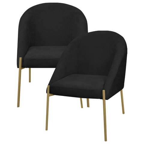 Kit 2 Banqueta Poltrona Lua Pé Metal Bouclê Ideal para Sala Penteadeira ou Salão:preto