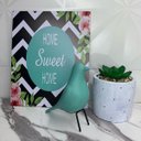 Ver imagem 3 de Quadro decorativo, vaso pintura artesanal e pássaro verde