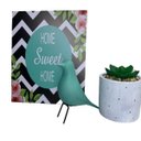 Ver imagem 1 de Quadro decorativo, vaso pintura artesanal e pássaro verde
