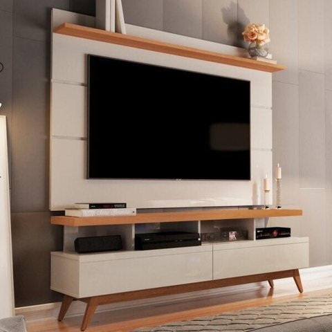 Conjunto Rack Vivare Wood e Painel para Tv até 60 Polegadas Vivare Off White Nature - Giga Móveis