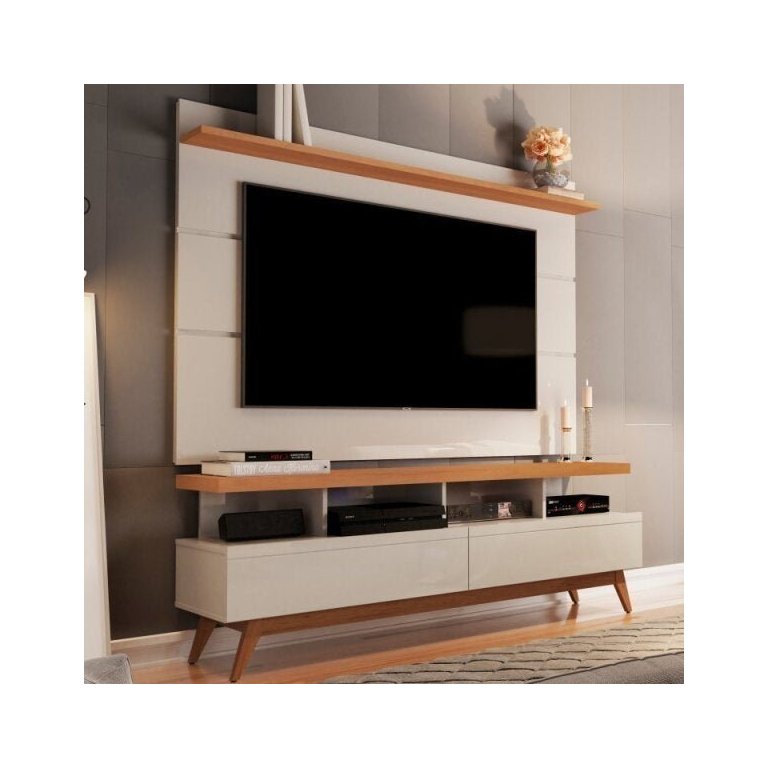 Conjunto Rack Vivare Wood e Painel para Tv até 60 Polegadas Vivare Off White Nature - Giga Móveis