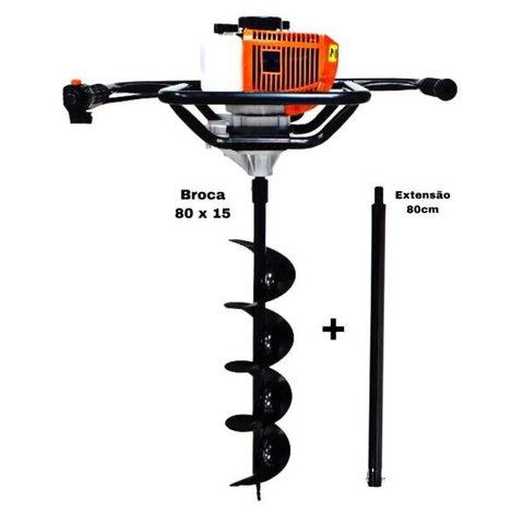 KIT Perfurador de Solo Vulcan VPS520-S 2T 52CC com Broca 80x15cm + Extensão Extra Kawashima 80cm