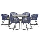 Ver imagem 1 de Mesa com 6 Cadeiras de Jantar Roma 120cm e Noronha em Alumínio Preto Corda Náutica Estofado 8 Trama