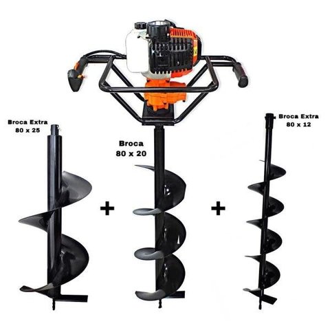 KIT Perfurador de Solo Vulcan VPS520 2T 52CC 2,5HP com Broca 80x20cm + Broca Extra 80x12cm e