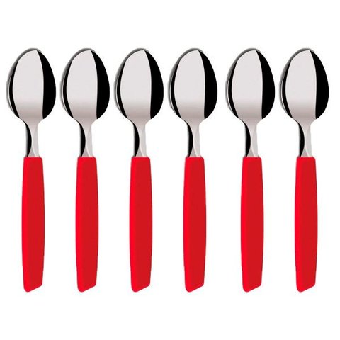 Conjunto 6 Colheres Mesa Munique Vermelho Tramontina Talheres em Aço Inox