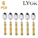 Ver imagem 3 de Jogo 6 Colheres de Mesa com cabo Plástico Bambu Natural Talheres Aço Inox - 7383