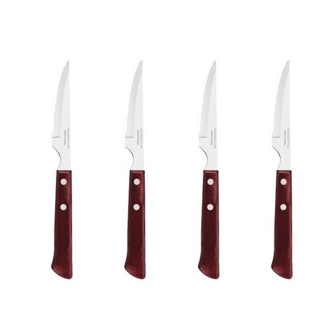 Kit 4 Facas Churrasco Espanhola Polywood Madeira Vermelho Tramontina