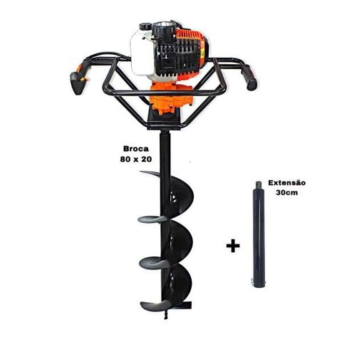 KIT Perfurador de Solo Vulcan VPS520 2T 52CC 2,5HP com Broca 80x20cm  Extensão 30cm com