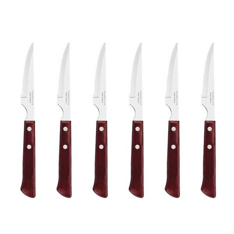Kit 6 Facas Churrasco Espanhola Polywood Madeira Vermelho Tramontina