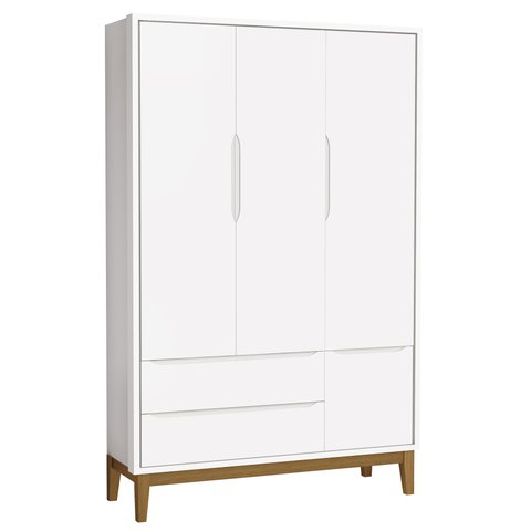 Guarda-Roupa Retrô 3 Portas Classic New Branco Fosco com Madeira - MoveisAqui