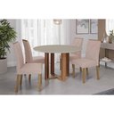 Ver imagem 1 de Conjunto: Mesa Sala Jantar Flora Tampo Madeirado C/ Vidro 109cm e 4 Cadeiras Fernanda Cinamomo/off