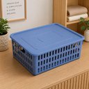 Ver imagem 6 de Kit 5 Caixa Organizadora Infantil Empilhavel Cesto com Tampa Azul Multiuso Guarda Roupa Porta Objeto