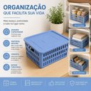 Ver imagem 3 de Kit 5 Caixa Organizadora Infantil Empilhavel Cesto com Tampa Azul Multiuso Guarda Roupa Porta Objeto