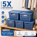 Ver imagem 2 de Kit 5 Caixa Organizadora Infantil Empilhavel Cesto com Tampa Azul Multiuso Guarda Roupa Porta Objeto