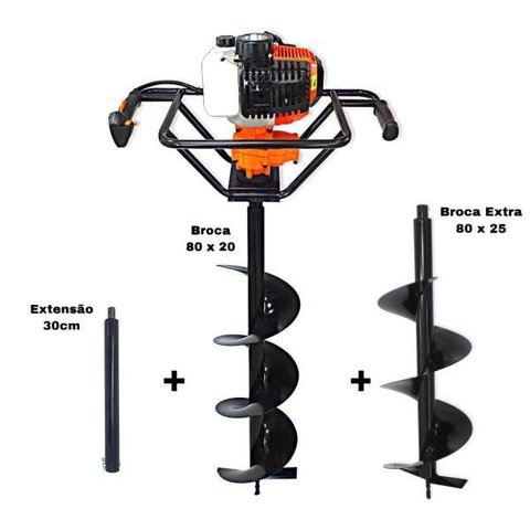 KIT Perfurador de Solo Vulcan VPS520 2T 52CC 2,5HP com Broca 80x20cm + Broca 80x25cm + Extensão