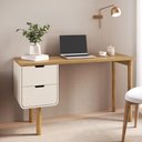 Ver imagem 1 de Mesa Escrivaninha Orgânica Home Office 2 Gavetas Flex 136cm Nordic A03 Hanover Off White Roble -