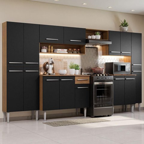 Armário De Cozinha Completa 325cm Preto/rustic Madesa