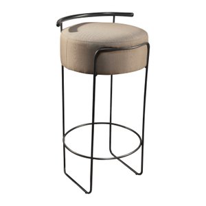 Banqueta Olivia em Linho e Base Metal Preto Agarb Decor:linho Bege