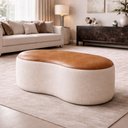 Ver imagem 2 de Puff Orgânico Luxo 90cm Boucle Bege Off com Courino Caramelo