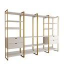 Ver imagem 2 de Guarda Roupa Aberto Industrial Casal Modulado Completo Branco Cabideiro com Gavetas Base Dourada