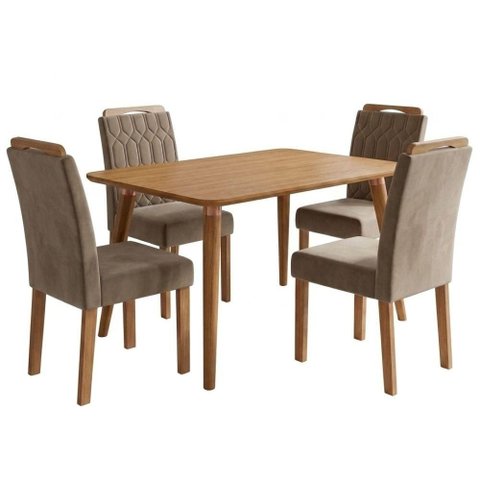 Mesa de Jantar Adele Mdf com 4 Cadeiras Estofadas Suede Joli Molci