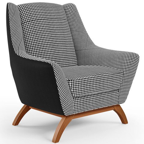 Poltrona Decorativa Base em Madeira Juliet D02 Corano Preto C-05 Pied Poule - Lyam Decor