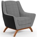 Ver imagem 1 de Poltrona Decorativa Base em Madeira Juliet D02 Corano Preto C-05 Pied Poule - Lyam Decor