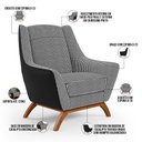 Ver imagem 4 de Poltrona Decorativa Base em Madeira Juliet D02 Corano Preto C-05 Pied Poule - Lyam Decor