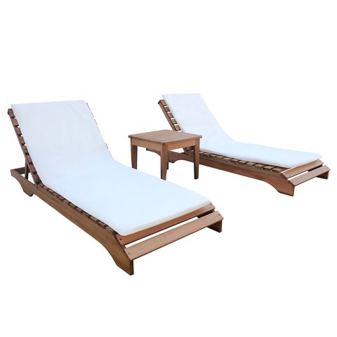 Kit 2 Espreguiçadeiras Madeira com Colchonete e Mesa de Apoio