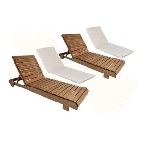 Kit 2 Espreguiçadeira de Madeira com Colchonetes