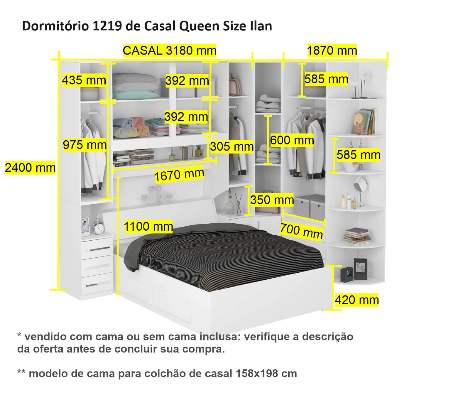 Dormitório Queen Size Completo 1219 Carvalho Claro - 4