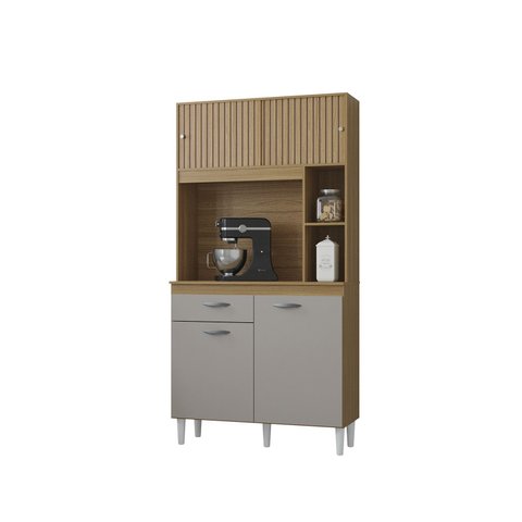 Armário para Cozinha Kit Duda 90 Cm Damasco Ripado Off White