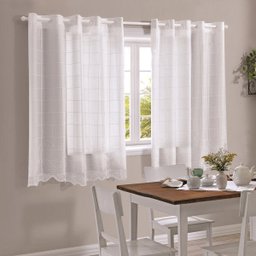 Cortina Cozinha Renda Bella Janela Duplex Brisa 3,00x1,40 Branco 07 - 1