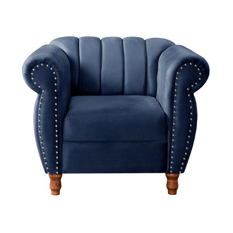 Poltrona Realeza Chesterfield Cadeira Vintage Decoração Retrô - Suede Azul Marinho