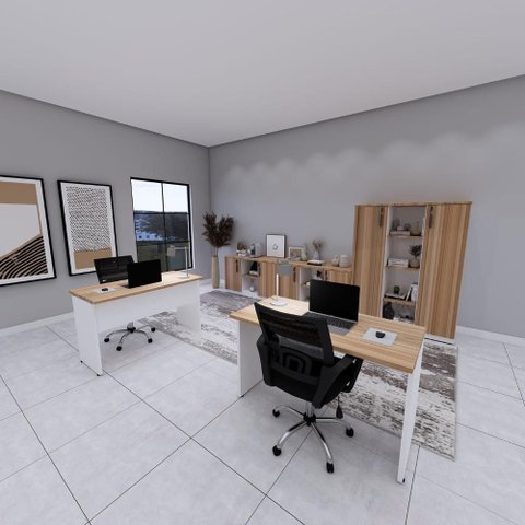 Mesa Retangular Escritório 120cm X 60cm Pé Painel F5 Office Cor:macadâmia com Branco
