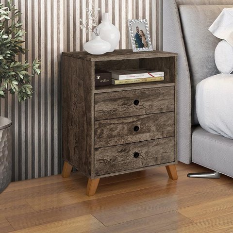 Criado de Cabeceira Retro 3 Gavetas e 1 Nicho Austria