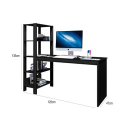 Mesa Escrivaninha Office com Estante 3 Prateleiras Artemis:preto - 3