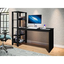 Mesa Escrivaninha Office com Estante 3 Prateleiras Artemis:preto - 1