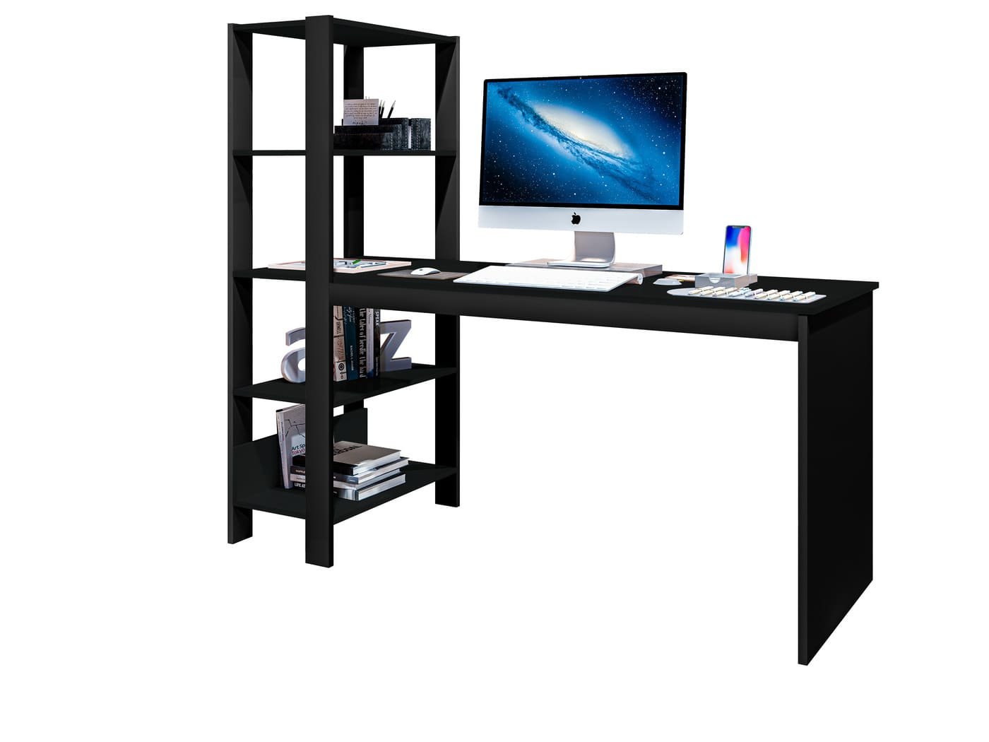 Mesa Escrivaninha Office com Estante 3 Prateleiras Artemis:preto - 2