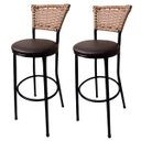 Ver imagem 1 de Kit 2 Banquetas Bistrô Aço Junco Sintético Marfim Assento Marrom