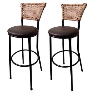 Kit 2 Banquetas Bistrô Aço Junco Sintético Marfim Assento Marrom