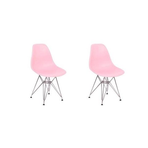 Kit 2 Cadeiras Charles Eames Eiffel Base Metal Design - Rosa