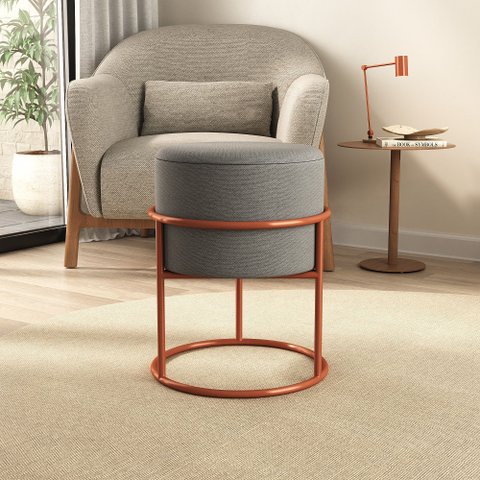 Puff Redondo Iron Argola Cinza Cobre/cinza