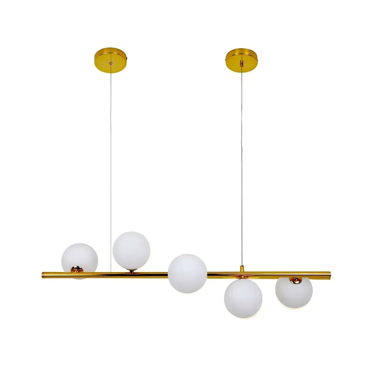 Lustre Pendente Jabuticaba 5 Globos Vidro Espiral Molecular Dourado Bivolt
