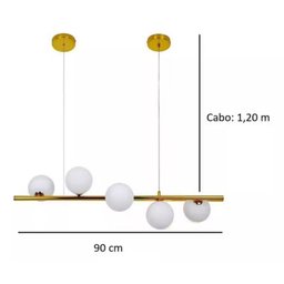 Lustre Pendente Jabuticaba 5 Globos Vidro Espiral Molecular Dourado Bivolt - 2