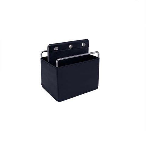 Organizador de Mesa Porta Utensilios 2 Divisórias Metal e Couro Sintetico Preto 15cm TH0041 BTC