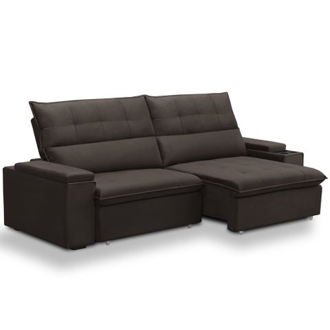 Sofá Retrátil Reclinável para Sala 4 Lugares 270cm Niels F04 Veludo Marrom Escuro - Lyam Decor