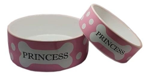 Tigela P/ Cachorro Kit Pet Porcelana Príncipe E Princesa P/G - Rosa